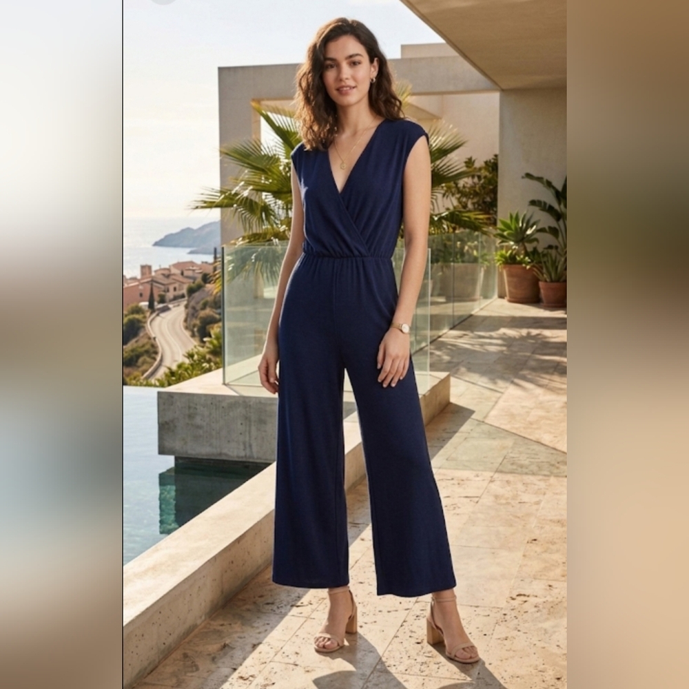 🌟 Mango Suit Navy Sleeveless Wide-Leg Jumpsuit | size XS